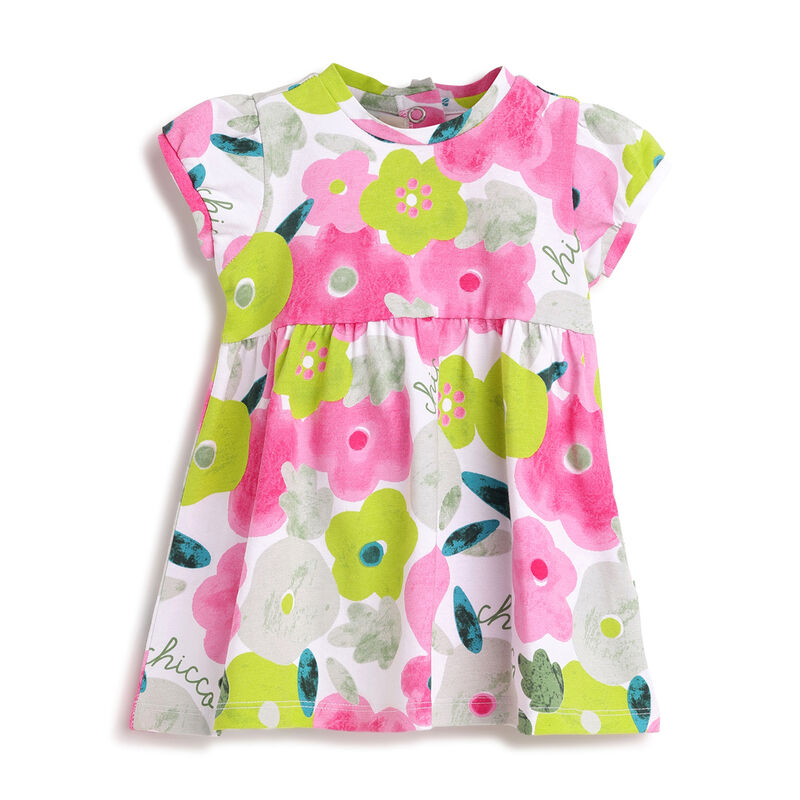 Girls White Printed Short Sleeve Dress image number 0